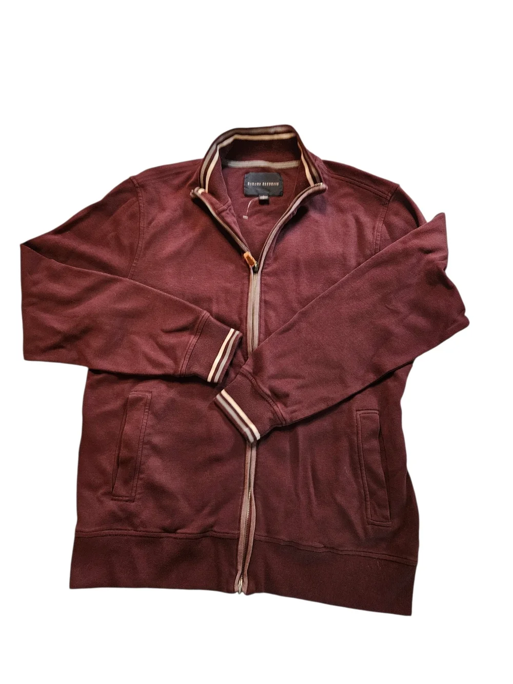 Banana Republic Men's Merlot Full-Zip Sweater with Contrast Trim
